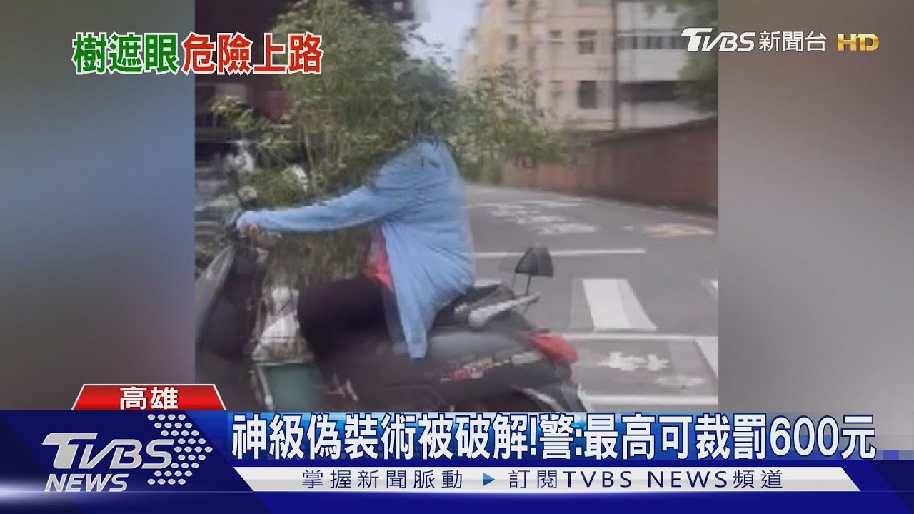 漢光演習提前開始?阿姨變「一棵樹」騎車 秀神級偽裝術
