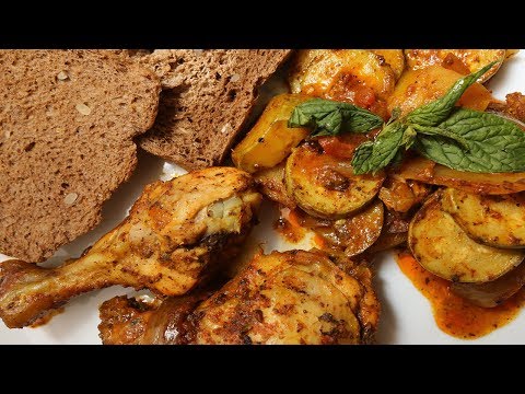 صينية دجاج وخضار متبل بالفيديو