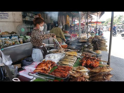 Amazing Street Food @Boeng Trabek - Three Girls Cooking, Grill Food For Selling on Lunch Time