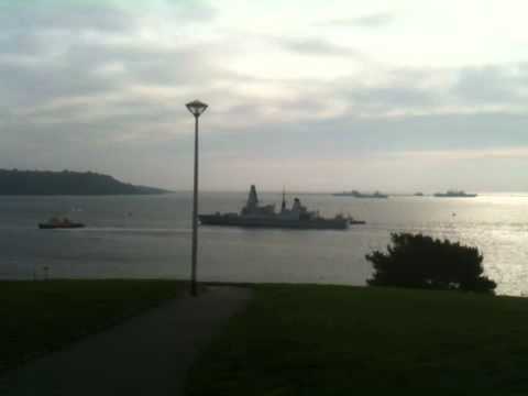 Royal Navy destroyer HMS Dragon in Plymouth Sound