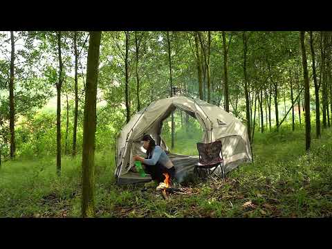 SOLO OVERNIGHT CAMPING IN THE RAIN - RELAXING IN THE TENT WITH THE SATISFYING SOUND OF NATURE - ASMR