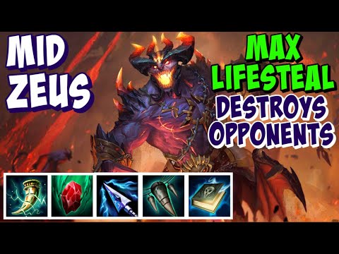 FULL LIFESTEAL MID ZEUS GAMEPLAY SMITE SEASON 9 - BURRY ENEMIES!