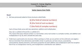 Pure Math for Pre-Beginners - Lesson 8 - Linear Algebra - Part 2 - Vector Spaces Over Fields