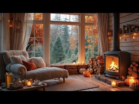 🔥🍁 Your Autumn Reading Nook | Cozy Fireplace, Falling Leaves & Relaxing Ambience 📚🍵✨