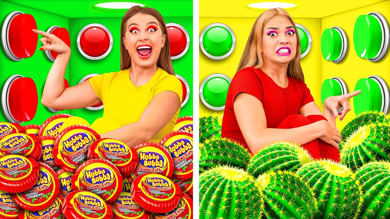 1000 Mystery Buttons Challenge Only 1 Lets You Escape | Fantastic Food Hacks by BaRaDa Challenge