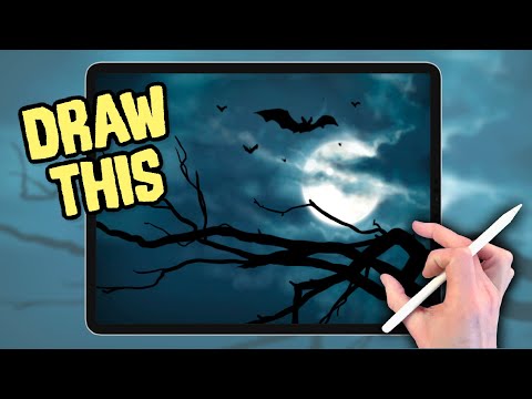 IPAD PAINTING MADE EASY - Spooky Halloween Moon Procreate tutorial