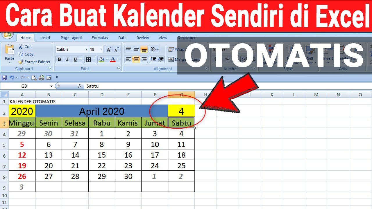CARA MEMBUAT KALENDER DI EXCEL SENDIRI OTOMATIS