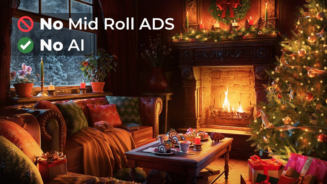 Relaxing Christmas by the Fireplace with Snowfall - Cozy Christmas Cabin to Sleep & Relax