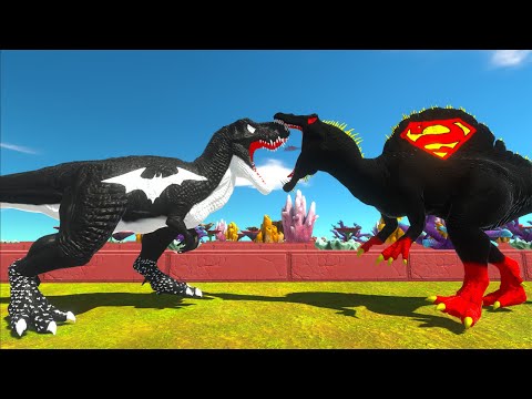 BATMAN T-REX vs DARK SUPERMAN SPINOSAURUS DEATH RUN - Animal Revolt Battle Simulator