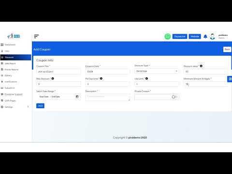 Offer: Create and Manage Coupons & Promotional Discounts on Pickup&Delivery