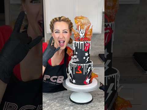 🎸 Epic Rockstar Birthday Cake in 60 Seconds! Buttercream Drip + Rice Paper Flames 🤘
