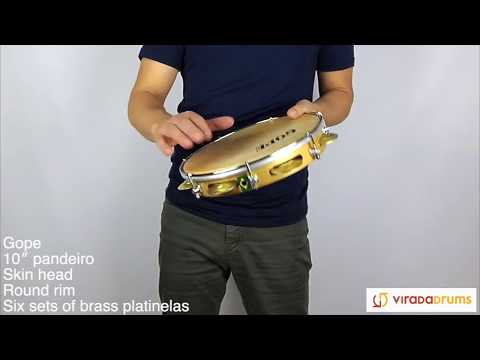 Gope 10″ Pandeiro - Brass Platinelas, Round Rim - ViradaDrums.com