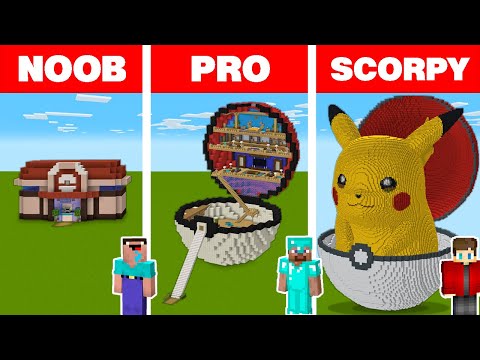 Minecraft NOOB vs PRO vs SCORPY: POKEMON HOUSE BUILD CHALLENGE - Animation