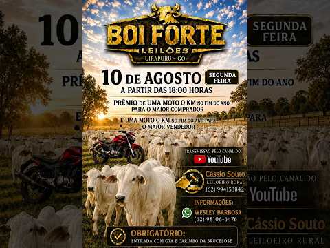 LEILÃO BOI FORTE LEILOES UIRAPURU-GO 10/08/2026