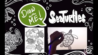 Draw with Me #02 | Sea Turtles Coloring Page Printable - Relax and listen - Summer Beach Theme