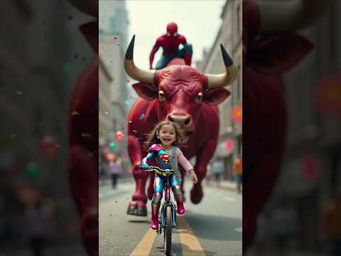 Supergirl on a Bike vs. Spider-Man in a Toy Bull Car!