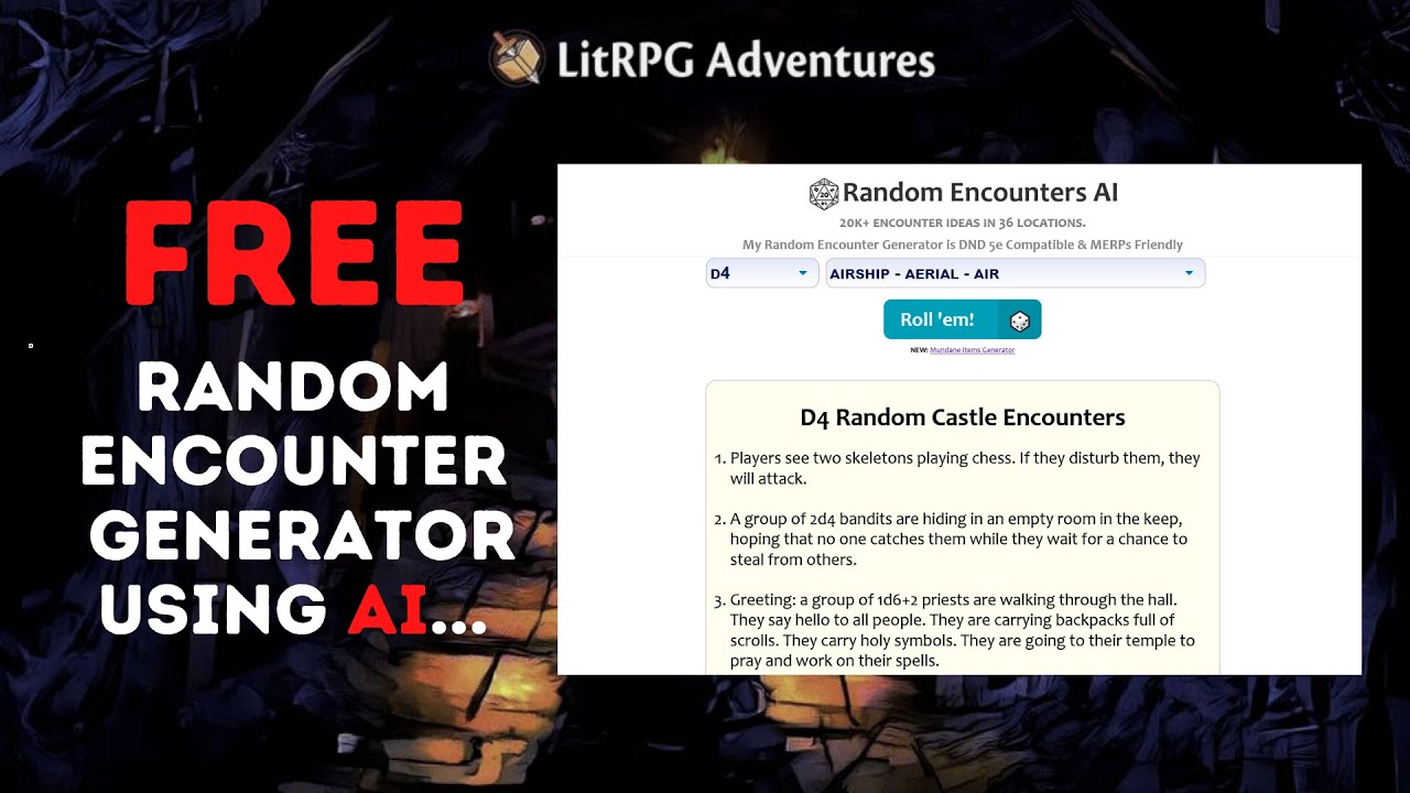 Free DND Random Encounter Table Generator for 5e or Pathfinder with AI (GPT-3)
