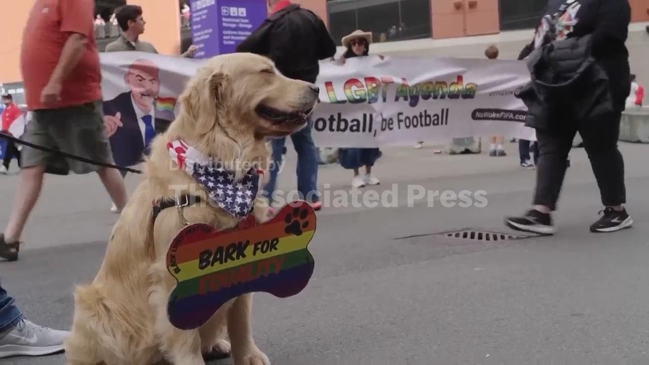 Video | Rainbow flags dot Iran protest in Seattle ahead of World Cup match
