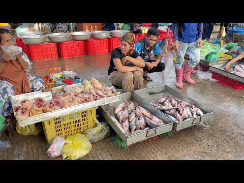 Sunrise at Chbar Ampov, A Riverside Market Morning​ & Fishing boat [ 4k ]