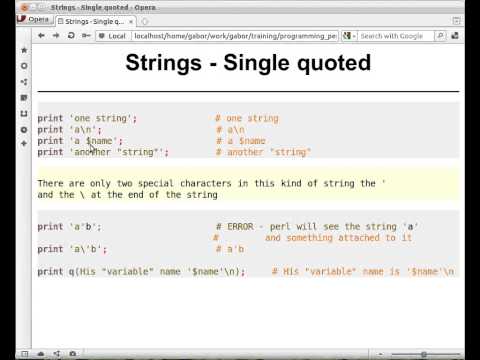 Beginner Perl Maven tutorial: 2.17 - strings in single quotes