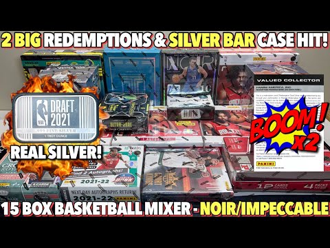 2 HUGE REDEMPTIONS & SILVER BAR CASE HIT!🤯 | 15 Box Basketball Mixer - 21/22 Noir FOTL & Impeccable