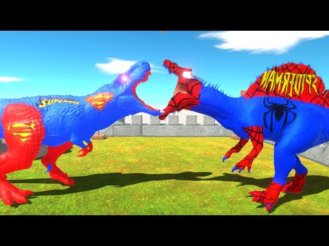 SUPERMAN T-REX vs SPIDERMAN MEDIEVAL DEATH RUN - Animal Revolt Battle Simulator