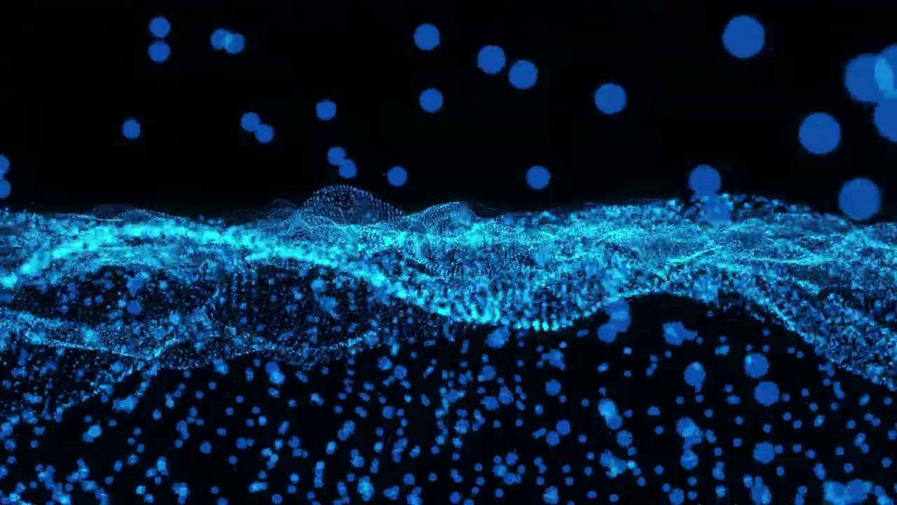 Digital blue particles wave with light motion abstract background