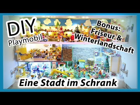 DIY Playmobil | Eine Stadt im Schrank | Weihnachtsmarkt | Supermarkt | Kindergarten | Post | Friseur