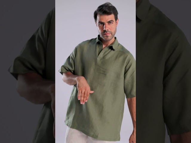 قميص بولو زيتى كتان- Olive polo