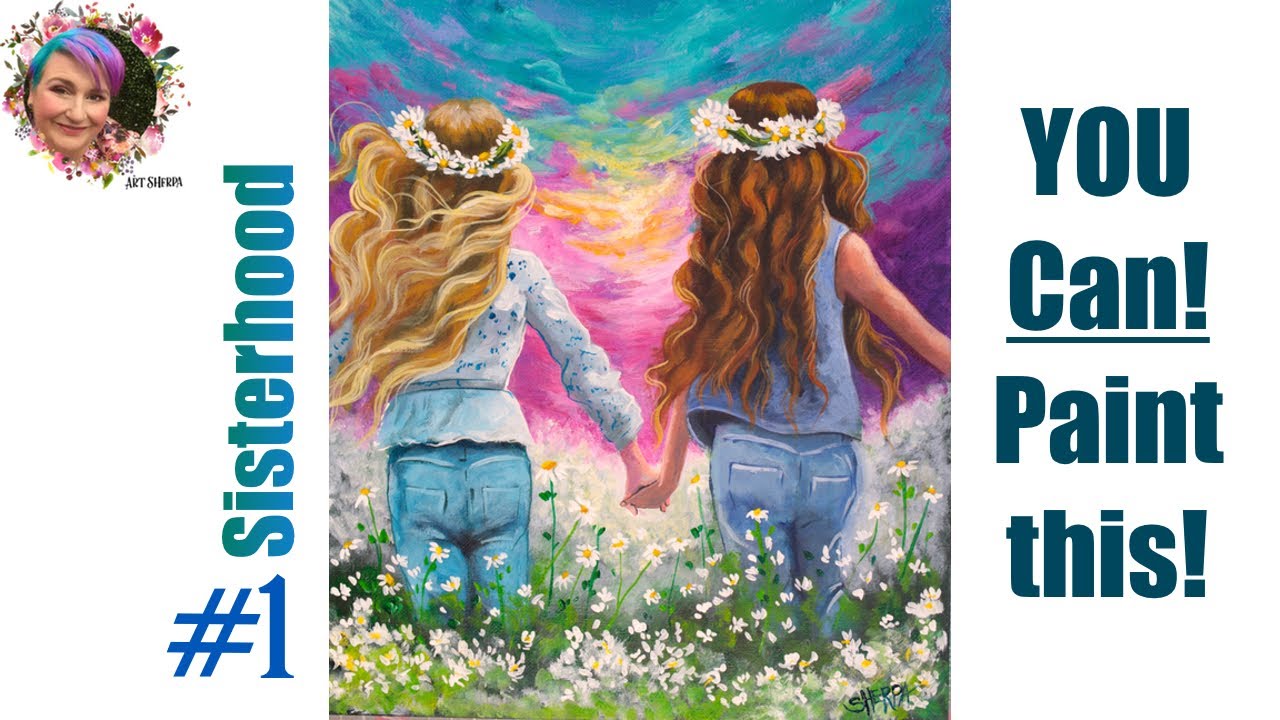 #1 Sisters in Daisies step by step Painting in acrylic Live Streaming | TheArtSherpa