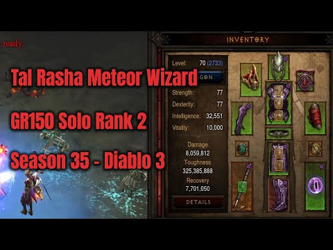 Season 35 Tal Rasha Meteor Wizard GR150 Solo Rank 2 - Diablo 3