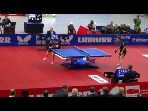 Tischtennis Finale Bremen - Ochsenhausen - Adrian Crisan VS Ryu Seung Min Satz 1