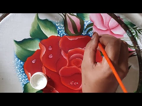 Painting tutorial rose flower and drop step by step