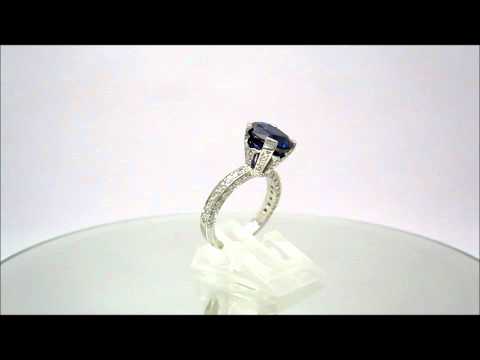 OVAL SAPPHIRE AND DIAMOND DESIGNER RING PAVE CROWN SET 4.15CTW - 187.wmv