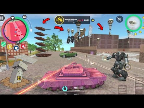 Rope Hero Vice Town - (Pink Tank Fight Dual Police Car Robot and Destroy 5 Storey Russian Tank) - HD