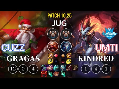 T1 Cuzz Gragas vs hyF UmTi Kindred Jungle - KR Patch 10.25