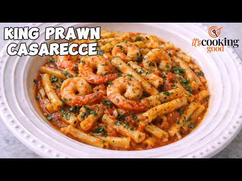 15-Minute King Prawn Pasta with Tomato, Wine & Cream Sauce Using Casarecce