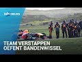 Oefent de crew van Max verstappen bandenwissel op parkeerterrein?