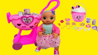 Baby Alive baby doll's Breakfast Routine with Minnie Mouse Grocery shopping Cart