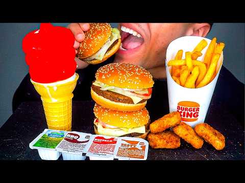 BURGER KING | CHEESEBURGERS CHICKEN NUGGETS FRIES | ICE CREAM DIPPED CONE CHERRY FLAVOR | ASMR MUKBA