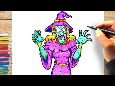 Comment dessiner une sorcière facile à faire, dessin de sorcière méchante facile