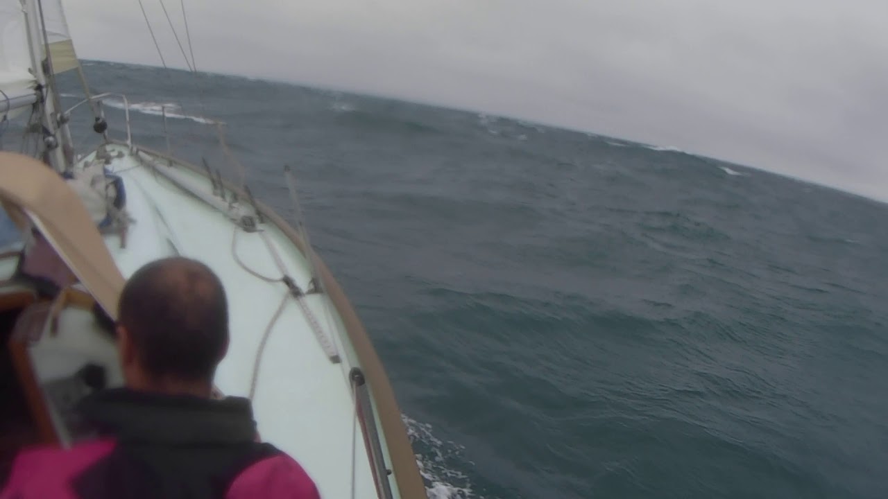 Sailing off Skomer island 30knts of wind in a rival 34, very rough
