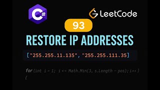 YouTube video 'LeetCode 93: Restore IP Addresses | C# Solution | Backtracking |'