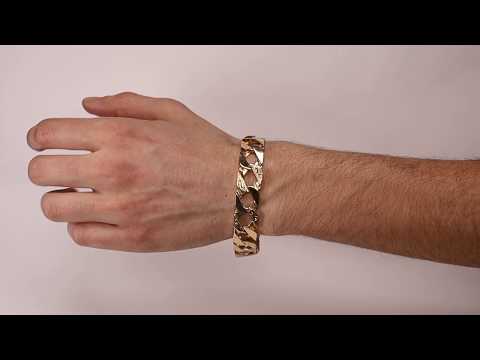 B5 - Solid 9ct Yellow Gold Textured Square Curb Bracelet  15mm