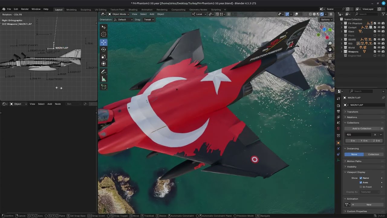 F4 Phantom 2 Turqu&iacute;a-Con cabina-Totalmente equipado-Alta resoluci&oacute;n Modelo 3D