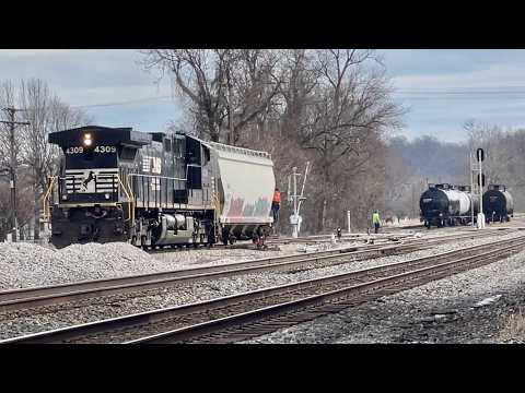 Railroad Switching With Orange Vest Conductor, Trains Passing On Mile Long Trestle In West Virginia
