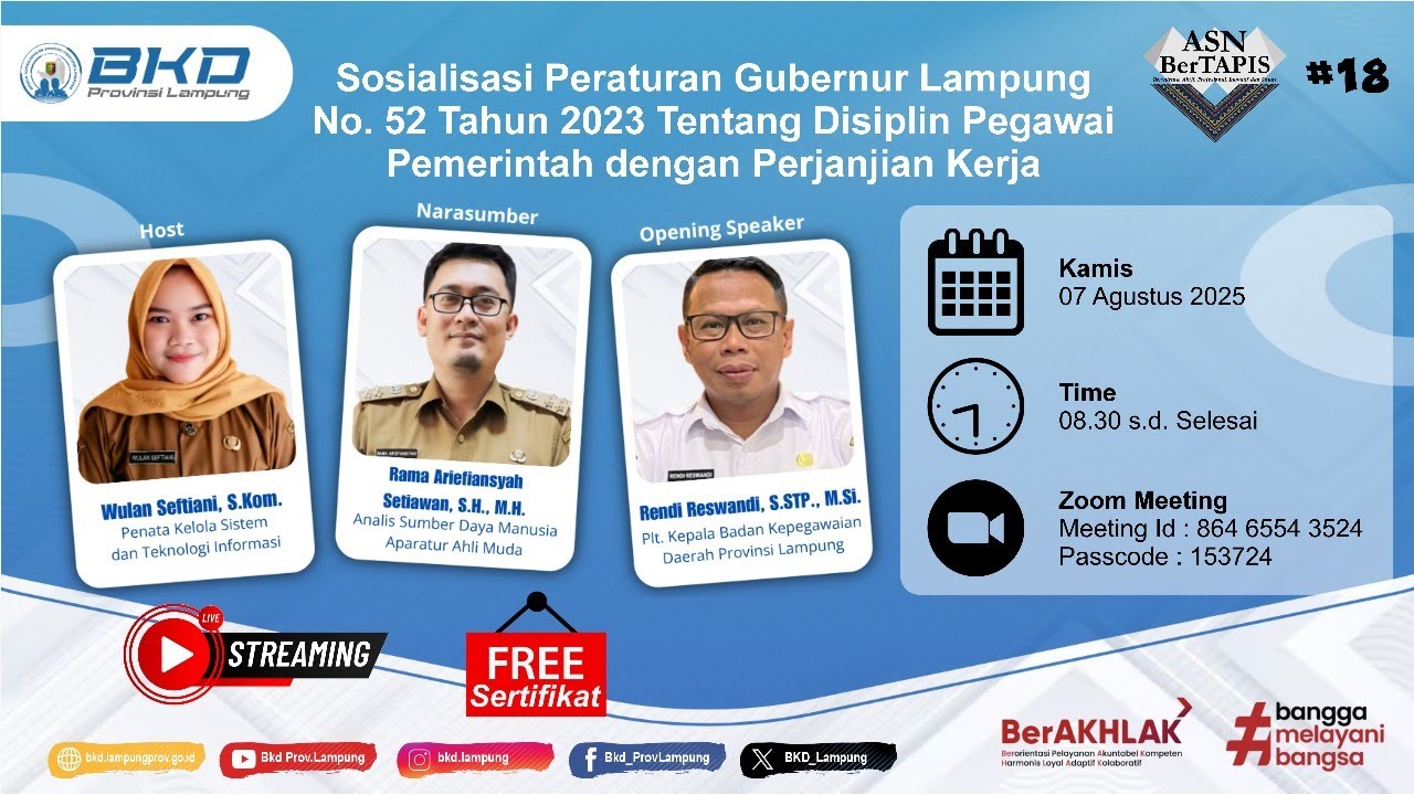 Sosialisasi Peraturan Gubernur Lampung Nomor 52 Tahun 2023 | ASN BerTAPIS #18