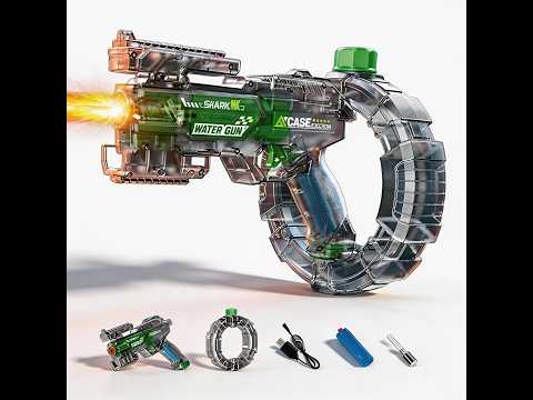 Space Ring Spitfire Automatic Water Gun (Green) - Circular Magazine Electric Blaster, 2.5L Tank, LED Summer Toy video