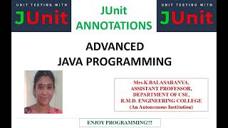 JUnit Annotations | Advanced Java Programming | Mrs.K.Balasaranya, AP/CSE, RMDEC