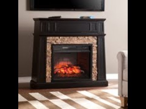 FI9344: Crestwick Faux Stone Infrared Media Fireplace - Black
